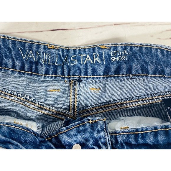 Vanilla Star Womens Jean Shorts Size 5 Raw Frayed Hem Distressed Festival Denim - Picture 5 of 9